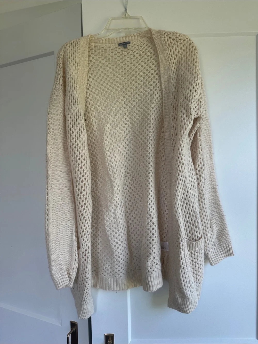 Charlotte Russe Cream Open-Knit Long Cardigan with Pockets